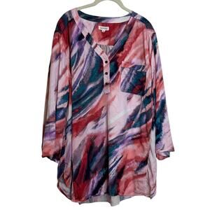 Westbound Womens Tunic Top XL Multicolor Abstract Print Henley Tencel Lyocell